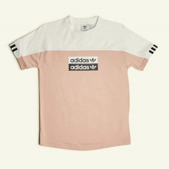 ADIDAS Originals tee short sleeve top white pink black trefoil t-shirt sz s nwt - Picture 4 of 11